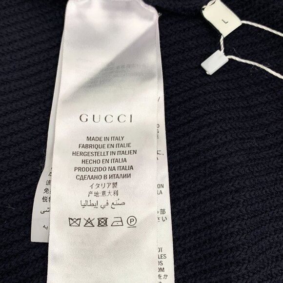 DW0178 Gucci Navy Wool Cardigan With Ivory Trim Red "Loved" Back Detail - Picture 7 of 8